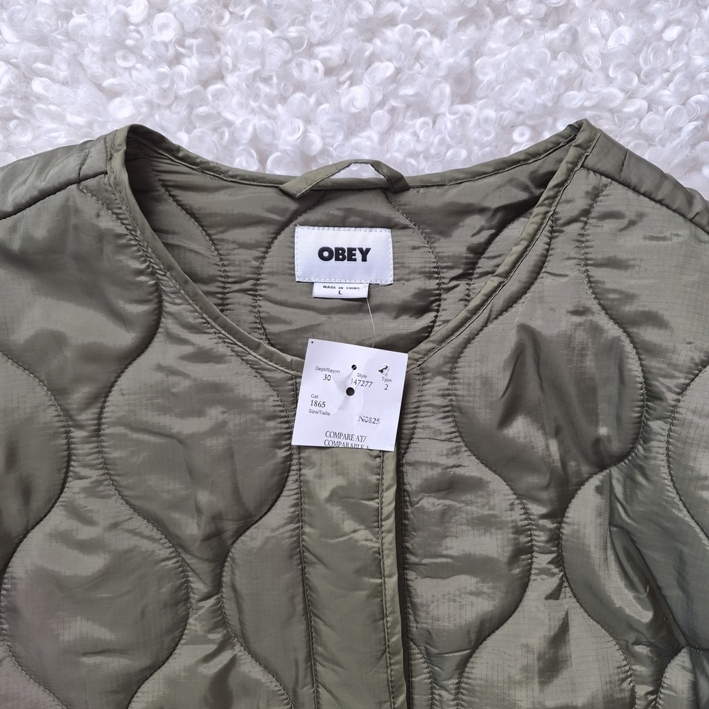BNWT Obey Wicked World Quilted Liner Jacket Green L Utility Streetwear Graphic - Picture 16 of 16